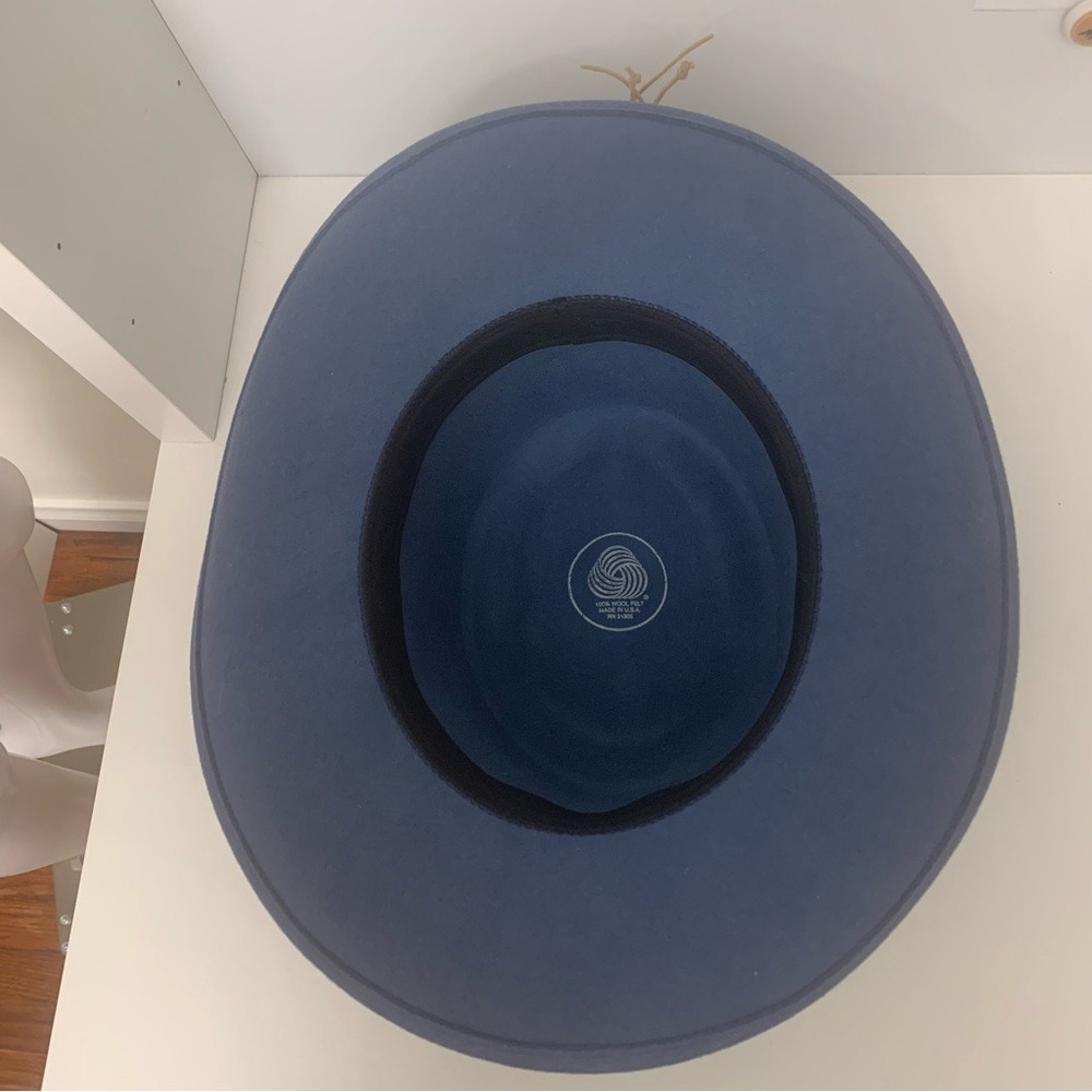 Woolmark Wool Felt Wide Brim Hat Unisex Blue Excellent Western Concho Boho USA - Picture 6 of 10
